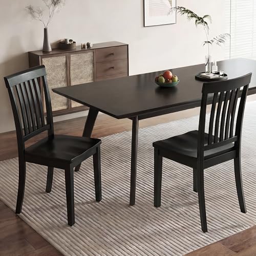 COLAMY Wooden Dining Chairs Set of 2, Farmhouse Dining Room Chairs, Windsor Spindle High Back Side Chairs, Armless Rubberwood Kitchen Table Chairs, Black - color: Black, size: Set of 2