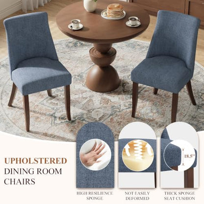 COLAMY Upholstered Dining Chairs Set of 2, Mid Century Modern Kitchen Chairs with Back, Farmhouse Fabric Side Dining Room Chairs with Wood Legs for Dining Room Restaurant, Blue - color: Blue, size: Set of 2