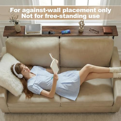 Faesun 70.9 Inch Behind Couch Table, 24"-32" Adjustable Height Range, Behind The Couch Table with Outlet, Adjustable Console Table, Narrow Long Sofa Table, for Living Room, Walnut - color: Walnut, size: 70.9"w x 5.9"d (C-shaped)
