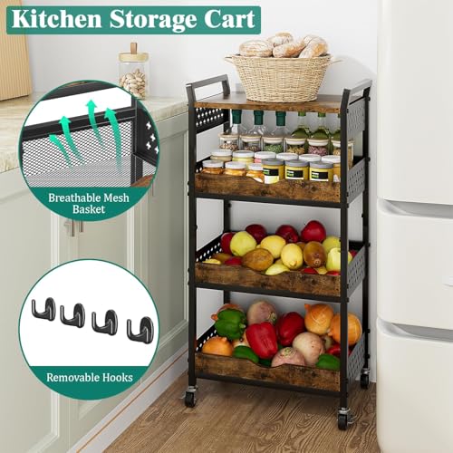 Giwil 4-Tier Rolling Storage Cart, Small Coffee Bar Crafts Makeup Cart with Wooden Top Snack Organizer for Pantry, Utility Kitchen Cart On Wheels for Onions Potatoes, Black - size: 4 Tier