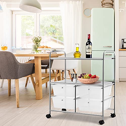 GOFLAME 4-Drawer Rolling Storage Cart with 2 Shelves, Mobile Utility Cart with Removable Drawers and Metal Frame, Art Craft Drawer Cart with Lockable Wheels for Home, Office, School, Studio, Clear - color: Clear