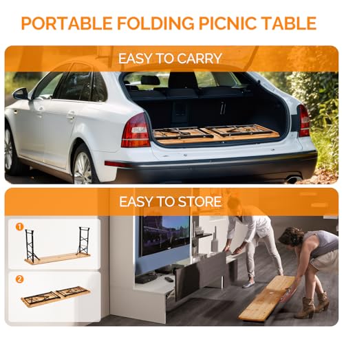 VINGLI 67 Inch Wooden Folding Picnic Table, Picnic Beer Table with Umbrella Hole, Adjustable Heights (29.5" Sitting & 41.5" Standing) – Perfect for Picnics, BBQs, Parties, Bars, and Camping