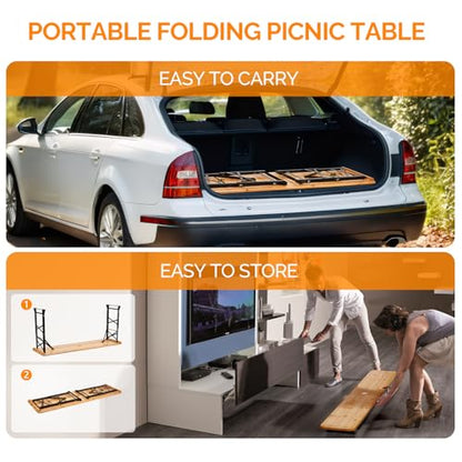 VINGLI 67 Inch Wooden Folding Picnic Table, Picnic Beer Table with Umbrella Hole, Adjustable Heights (29.5" Sitting & 41.5" Standing) – Perfect for Picnics, BBQs, Parties, Bars, and Camping