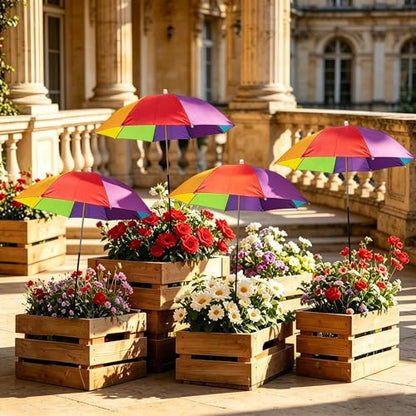 3Pack Small Garden Umbrellas for Plants Flowers Potted Outdoor UV protection 43x23.6 Mini Shade Umbrellas with Stakes Summer PatioDeocr(Height Adjustable)