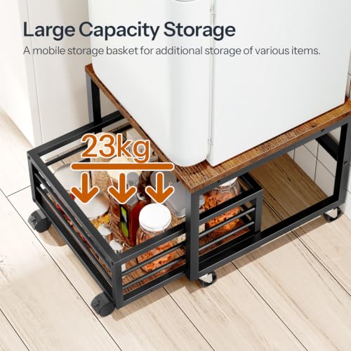 HOOBRO End Table, Mini Fridge Stand with Storage, Mini Fridge Table with Wheels and Adjustable Feet, Sturdy Metal Frame, for Living Room, Bedroom, Office, Rustic Brown and Black BF155TL01 - color: Rustic Brown