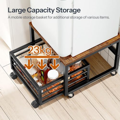 HOOBRO End Table, Mini Fridge Stand with Storage, Mini Fridge Table with Wheels and Adjustable Feet, Sturdy Metal Frame, for Living Room, Bedroom, Office, Rustic Brown and Black BF155TL01 - color: Rustic Brown
