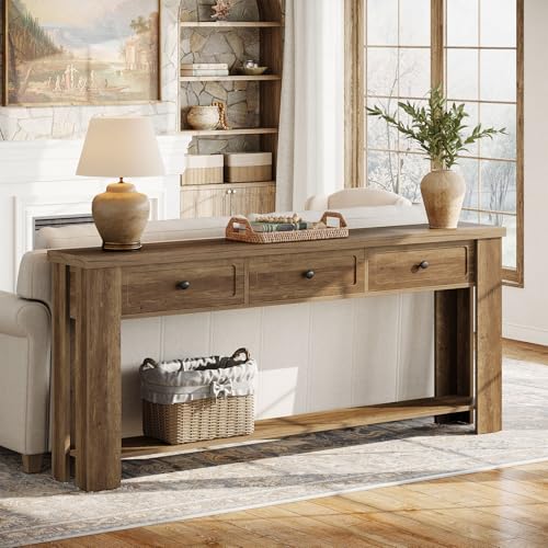 Tribesigns 70.9-Inch Long Console Table with 3 Drawers, Farmhouse Entryway Table with Storage, Rectangular Narrow Sofa Table Behind the Couch, Accent Table for Hallway, Living Room, Entry, Brown - color: Brown