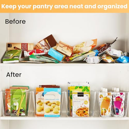 YIHONG 6 Pack Clear Pantry Organizer Bins, Plastic Containers with Handle for Kitchen,Freezer,Cabinet,Closet,Bathroom Under Sink Storage - size: L(11.2"L x 7.5"W x 6"H)