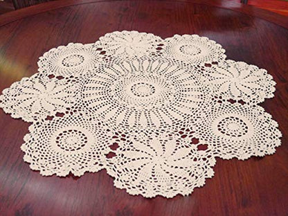 Damanni Cotton Handmade Crochet Lace Tablecloth Doilies Doily,Round,Beige,27 Inch - color: Beige, size: 27" (Round)