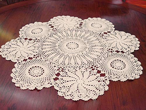 Damanni Cotton Handmade Crochet Lace Tablecloth Doilies Doily,Round,Beige,27 Inch - color: Beige, size: 27" (Round)