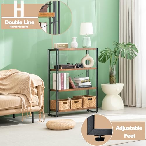 HCHQHS Bookshelf, 4-Tier Industrial Bookcase, Rustic Open Book Shelf, Freestanding Tall Bookshelves with Metal Frame - color: Rustic Brown, size: 4-Tier (31.5"W x 44.5"H)