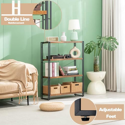 HCHQHS Bookshelf, 4-Tier Industrial Bookcase, Rustic Open Book Shelf, Freestanding Tall Bookshelves with Metal Frame - color: Rustic Brown, size: 4-Tier (31.5"W x 44.5"H)