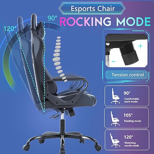 PayLessHere Ergonomic Racing Desk Chair Gaming Chair Computer Chair with Armrests 360° Swivel & Caster Pu Desk Task Chair Executive Headrest Lumbar Support for Back Pain Women Men and Adults (Black) - color: Black