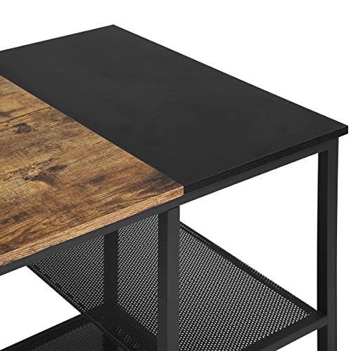 FurnitureR 43" Industrial Computer Desk with 2-Tier Metal Mesh Shelves, Home Office Writing Table with Storage, Sturdy Steel Frame & Rustic Wood Desktop for Study, Workstation, Gaming, Small Spaces
