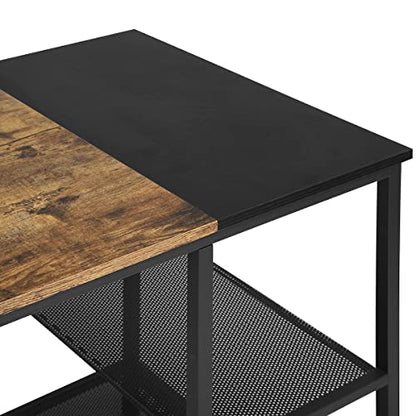 FurnitureR 43" Industrial Computer Desk with 2-Tier Metal Mesh Shelves, Home Office Writing Table with Storage, Sturdy Steel Frame & Rustic Wood Desktop for Study, Workstation, Gaming, Small Spaces