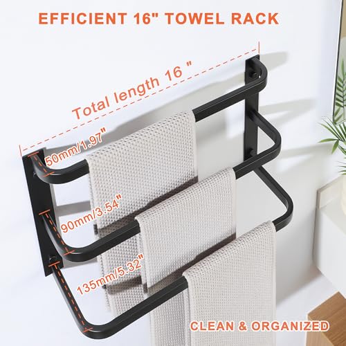 Mooche Towel Racks for Bathroom, 3 Towel Bars Black | 16 Inch, SUS304 Stainless Steel Rustproof, Wall Mount with Screw Included, for Bathroom Laundry Room Hotel - size: 16 inch(3 tier-Matte Black)