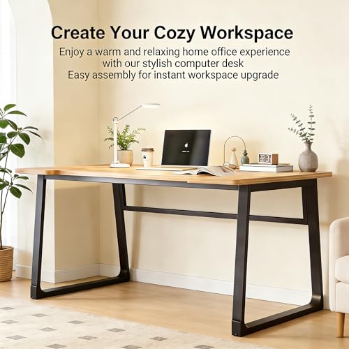 Computer Desk 39.4 Inch Small Office Desk with Wood Top and Metal Frame, Study Writing Desk for Home, Bedroom, Gaming, U-Shaped Leg Design, Modern Simple - color: Frame：black/Board：teak