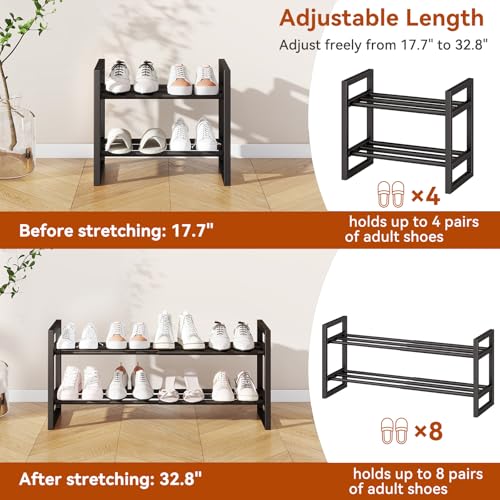 IBUYKE Expandable Shoe Rack, 18"-33” Adjustable Shoe Organizer for Closet, Stackable Metal Free Standing Shoe Rack Storage for Small Space Entryway, Black TXJ002B - size: 33inch-1 Pack