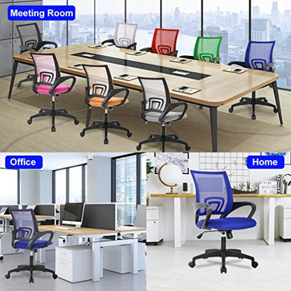BestOffice | Ergonomic Office Chair | Mid-Back Swivel Desk Chair | Breathable Backrest & Lumbar Support | Adjustable Height | Sponge Seat | Rolling Wheels | Blue | for Adults & Women | Pack of 2 - color: Blue, style: pack of 2