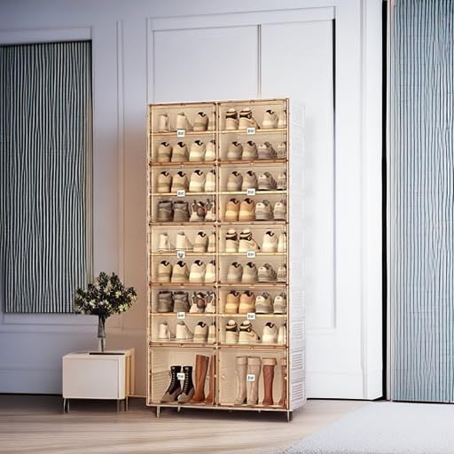 ANTBOX Portable Shoe Rack Organizer for Closet Entryway, Stackable Sneaker Storage Shoe Cabinet with Magnetic Clear Door, Large Plastic Storage containers Bins with Lids 9 Tiers 36 Pairs - size: 9 Tiers 36 Pairs