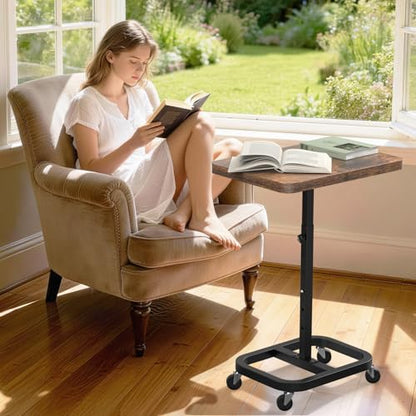 Adjustable Height Mobile TV Tray Table with Wheels, Portable Rolling Desk, and Laptop Table for Eating on Couch or Sofa, Featuring Upgraded Alloy Steel Support and a Sturdy Quadrilateral Base