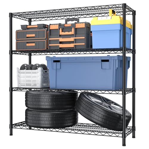 Golpart 4Tier Adjustable Storage Shelves Metal Wire Shelving Standing Shelf | Utility Heavy Duty Unit Rack Closet Organize for Home Kitchen Laundry Room Organization Pantry 18"Dx46"Wx59"H Black - color: Black, size: 4-tier-18"Dx46"Wx59"H