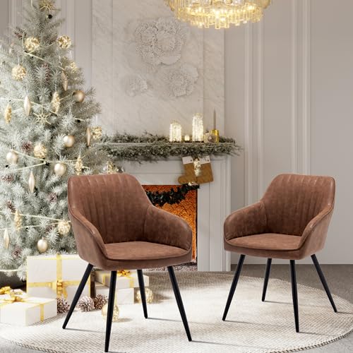 annjoe Faux Leather Accent Arm Chairs for Living Room Leisures/ Upholstered Chair with Metal Legs Set of 2 for Home Kitchen Office Bistro Cafe, Brown - color: Brown