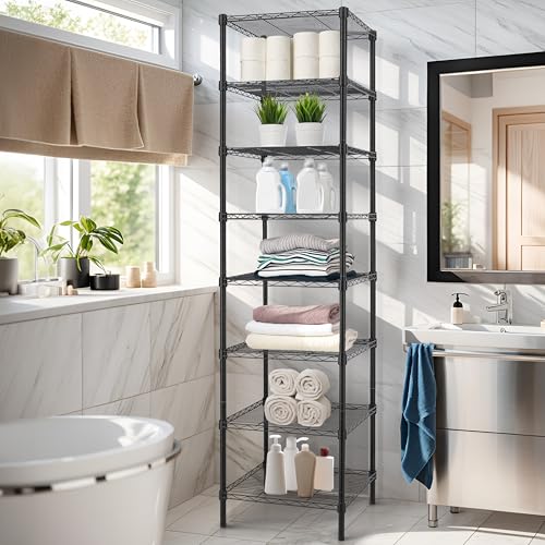 Finnhomy Heavy Duty 8 Tier Wire Shelving, 18x18x78.8 inches 8 Shelves Storage Rack with Thicken Steel Tube, Pantry Shelves for Storage, Adjustable Metal Shelving Unit, NSF Certified, Black - size: 78.8"H-Black