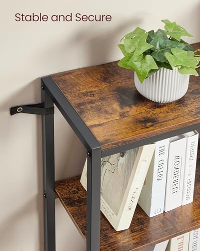 VASAGLE 5 Tier Bookshelf with Metal Frame, Convertible Industrial Corner Shelf, 9.4 x 40.2 x 55.9 Inches, for Living Room, Bedroom, Home Office, Rustic Brown and Ink Black ULLS605KD01 - size: 5 Tiers (40.2"W)