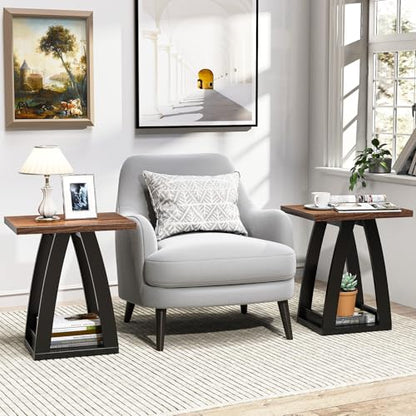 FROMJBEST End Table Set of 2, Side Table Living Room,Nightstand Black&Brown | Sofa Side Table with Shelf, Nightstands Set of 2, Modern End Table for Living Room, Bedroom - color: Brown&black, size: 2