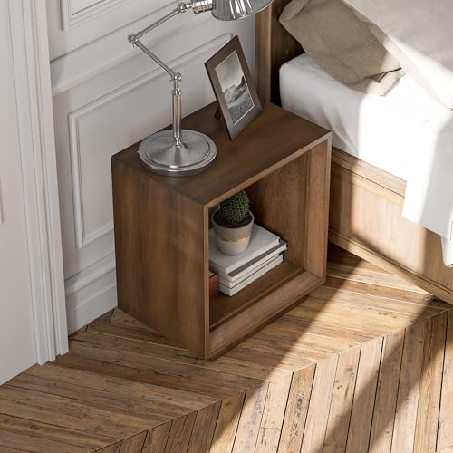 COZAYH Farmhouse End Table, Open Cube Accent Table with Geometric Frame, Modern Minimalist Side Table, Brown - color: Brown