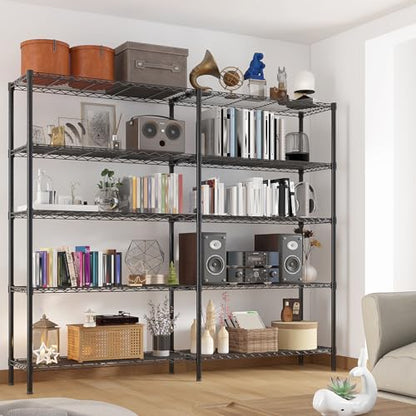 5-Tier Heavy Duty Metal Shelving Unit, Adjustable Storage Rack with Leveling Feet, Freestanding Standing Shelf Organizer, for Garage Pantry Kitchen, Black - color: Black, 5 Tier-69.69"