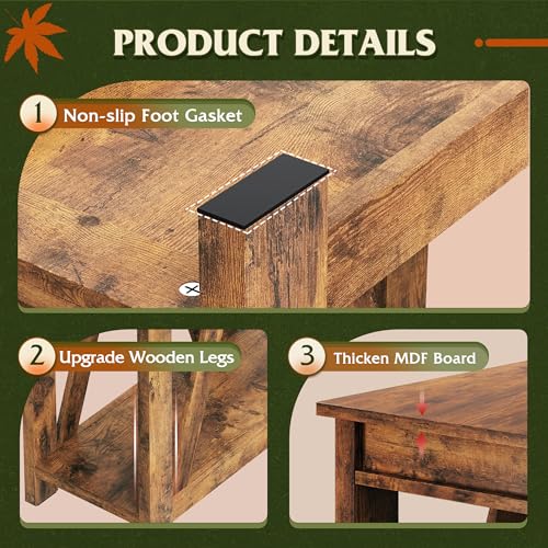 WLIVE Farmhouse End Table, Narrow Side Table with Charging Station, Slim End Table, Side Table for Bedroom, Living Room, Small Spaces, 2 USB and 2 Power Outlets, Rustic Brown - color: Rustic Brown