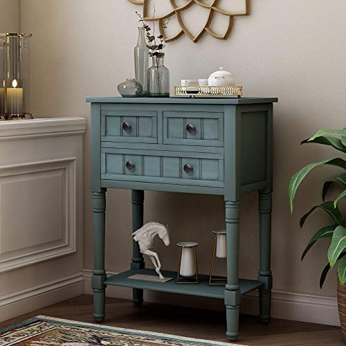 P PURLOVE Narrow Console Table, Farmhouse Entryway Table Slim Sofa Table with Three Storage Drawers and Bottom Shelf, Wood Entry Table for Living Room,Easy Assembly,Navy - color: Light Navy