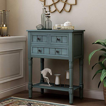P PURLOVE Narrow Console Table, Farmhouse Entryway Table Slim Sofa Table with Three Storage Drawers and Bottom Shelf, Wood Entry Table for Living Room,Easy Assembly,Navy - color: Light Navy