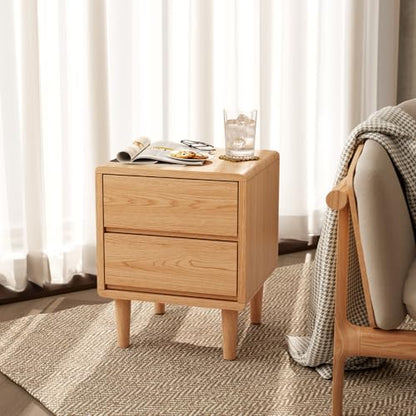 Solid Wood Nightstand Natural Night Stand with Drawers Mid Century Modern Nightstand with Storage,Wood Night Stand,Small Bedside Table for Bedroom,Living Room,Office,Natural Bedside Table - color: Natural, style: 2 drawers