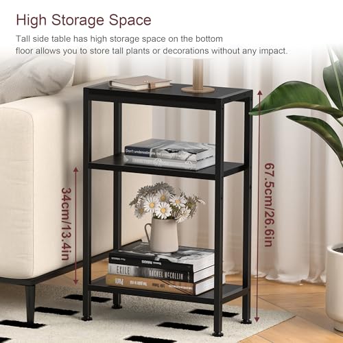 Narrow Side Table for Small Space, 3 Tier Slim End Table, Thin Nightstand, Skinny Snack Couch Table, Sofa Bedside Table in Living Room, Bedroom, Study, Kitchen and Balcony (Black) - color: Black, size: 3-Tier (7.9''D*17''W*26.6''H)