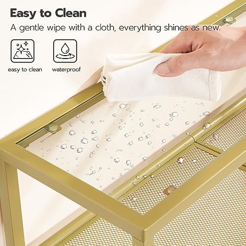 HOOBRO 29.5" Narrow Console Table, 3-Tier Tempered Glass Sofa Table, Modern Entryway Table, for Entrance, Living Room, Foyer, Hallway Bedroom, Gold GD21XG01G1 - color: Gold