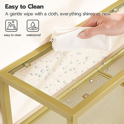 HOOBRO 29.5" Narrow Console Table, 3-Tier Tempered Glass Sofa Table, Modern Entryway Table, for Entrance, Living Room, Foyer, Hallway Bedroom, Gold GD21XG01G1 - color: Gold