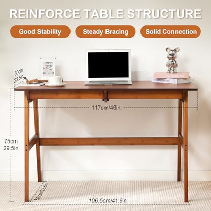 Nnewvante Desk, Bamboo Table with 2 Drawers, Simple Modern Furniture for Home, Office, Computer, Writing, Study, Makeup & Workstation (46''-Brown) - size: 46''-Brown