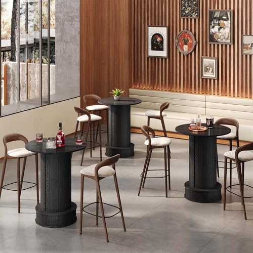 Round Bar Table with 2-Tier Hidden Storage, 38.1" H Wood High Top Table, Bistro Pub Table with Footrest, Cocktail Tables for Coffee Bar, Kitchen Dining Room, Small Space (Black) - color: Black