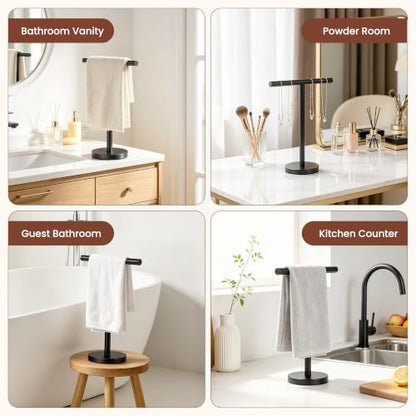 T-Shape Bath Hand Towel Holder Standing, Black, 2 Pack | Weighted Stainless Steel Base Helps Prevent Tipping While The Open T-Shape Keeps Towels Dry on Bathroom Countertops - color: Black-2 Pack