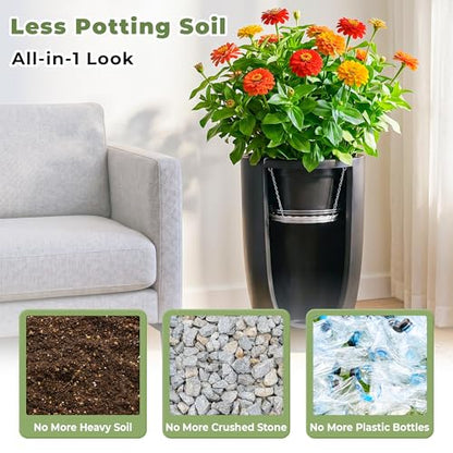 2 Sets Adjustable Planter Inserts for Large Pots, Silver‌ Minimalist Planter Insert with 4 Chain Hooks, Plant Riser Fits 12-18" Tall Planters Pot & Free 8 inch Plant Saucer Drip Trays