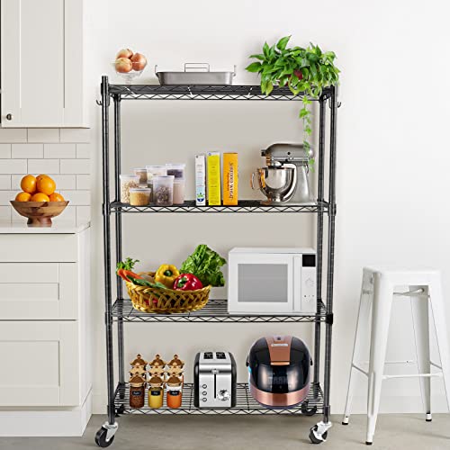 4-Tier Storage Shelves, Heavy Duty Metal Shelves Wire Rack Shelving Unit, Adjustable Shelf with Wheels for Home Office Garage Kitchen Shelf, 36" D x 14" W x 58" H - size: 4tier 36"D x 14"W x 58"H