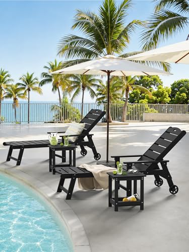 LUE BONA Small Outdoor Side Table, 2-Tier HDPE with Rail, Black | Outdoor End Table with Rail for Patio, Deck, Poolside, Weather Resistant HDPE, Low Maintenance, Easy to Clean - color: Black