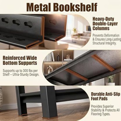 2 Tier Metal Bookshelf, Adjustable Tall Bookcase, Heavy Duty 1200 LBS Modern Deep Book Shelf, Bolt-Free Storage Shelves for Living Room, Home Office, Garage, 15.7" W x 15.7" D x 22.0" H - size: 2 Tier-15.7"W x 15.7"D x 22.0"H