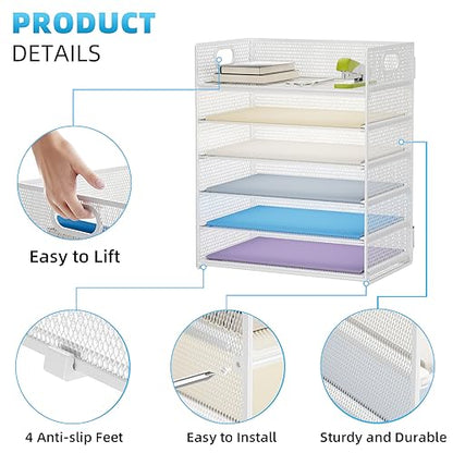 Marbrasse 2 Pack Desk Organizer with Handle, 6 Tier Paper Letter Tray, Mesh Desk File Organizer for Office, School and Home - Whtie - color: 2 Pack - White