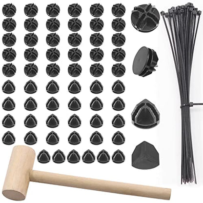 91Pcs Black Wire Grid Cube Connectors with Zip Ties and Wooden Hammer, Cube Storage Connectors Foot Connectors for Cube Storage Modular Closet Storage Organizer and Wire Shelving
