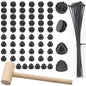 91Pcs Black Wire Grid Cube Connectors with Zip Ties and Wooden Hammer, Cube Storage Connectors Foot Connectors for Cube Storage Modular Closet Storage Organizer and Wire Shelving