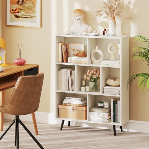 Tangkula 7-Cube Bookcase, Modern Storage Bookshelf with 4 Tapered Metal Legs & 2 Anti-Tip Kit, Freestanding Display Rack for Living Room, Study Room (White, 7-Cube) - size: Standard 7-Cube